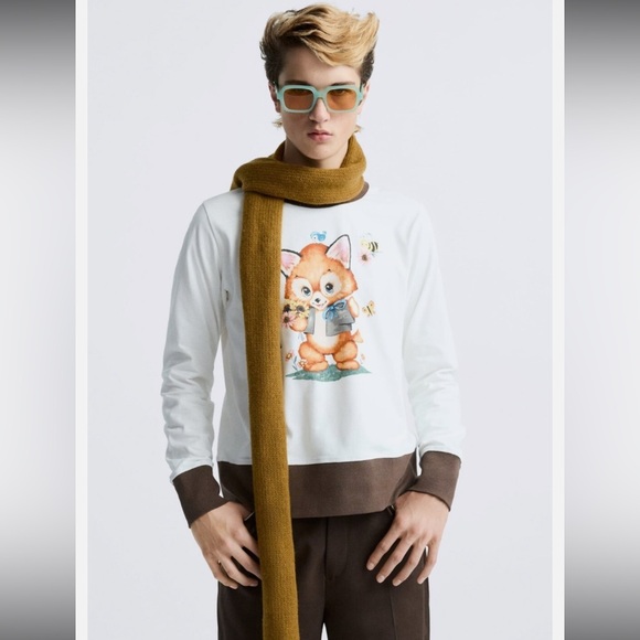 Harry Lambert Zara Collab Cutie Chaos Cute Fox Kawaii Ringer Tee Shirt NWT